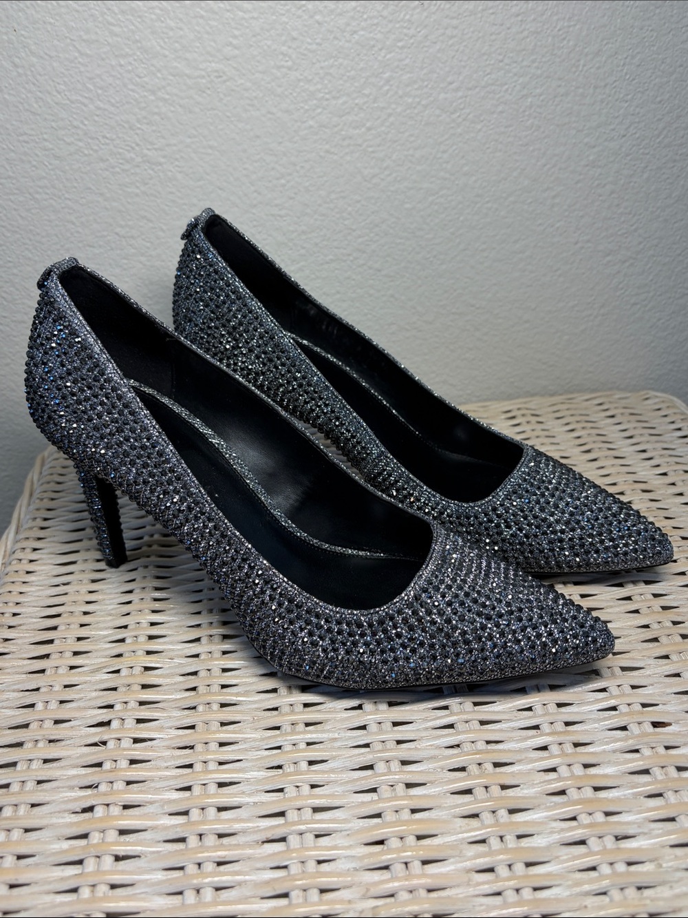 Michael Kors Silver and Black Crystal Pointed-Toe Pumps